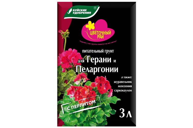 Грунт для Герани 3л пеларгонии Цветочный Рай Буй 1/6