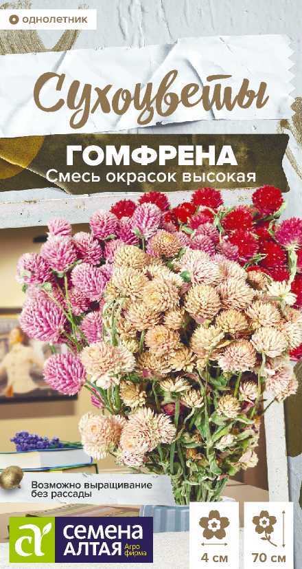 Гомфрена Высокая Смесь окрасок (сухоцвет), 70см, однол 0,1гр/0,05гр СА/ЦВ