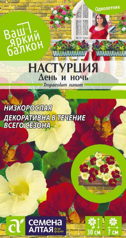 Настурция День и Ночь низкор, смесь бордовых и кремовых цветков, 30см, однол 1гр СА/ЦВ
