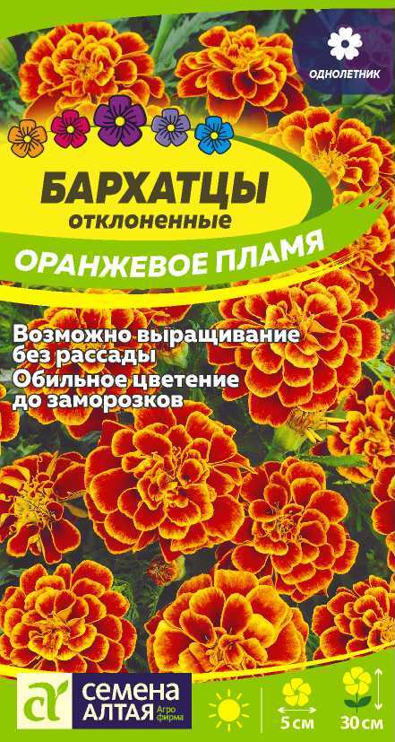 Бархатцы Оранжевое Пламя откл, красно-оранжевые с желтой каймой, до 30см, однол 0,2гр СА/ЦВ