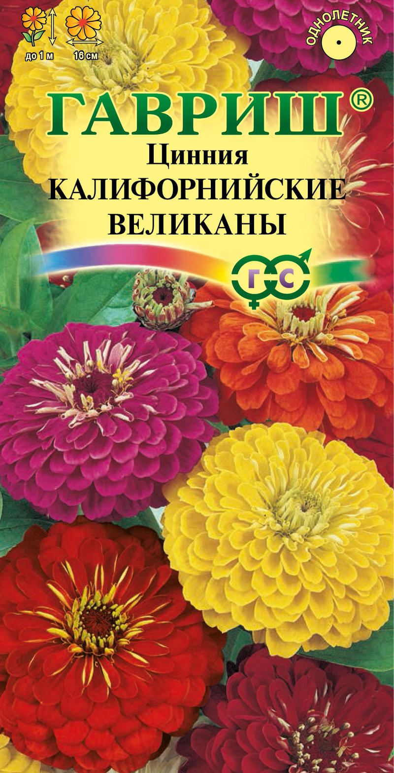 Цинния Калифорнийские Великаны георгинов, смесь, до 70см, однол 0,3гр